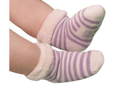 Chaussettes bouclette ray�e bicolore coloris rose